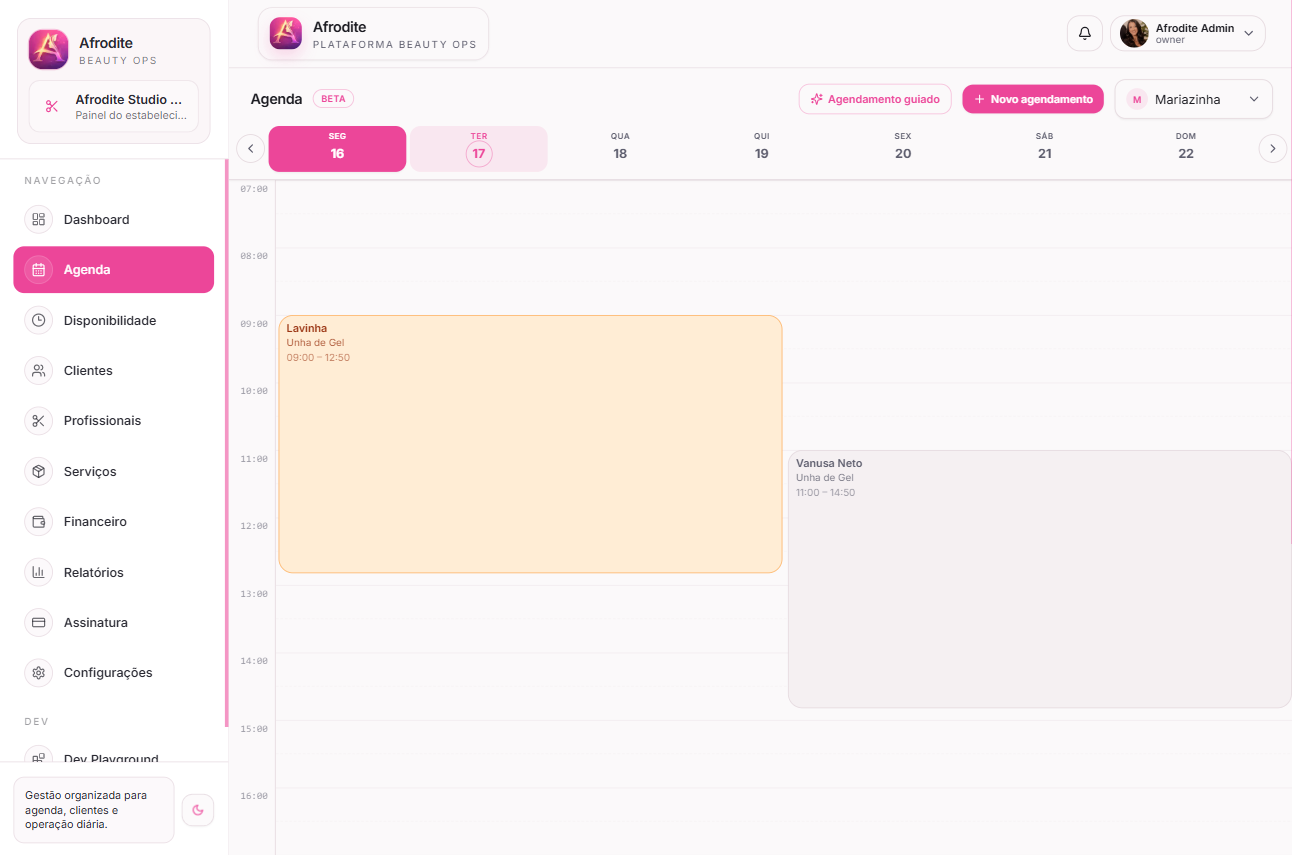 Sistema para extensão de cílios com visão de agenda do dia